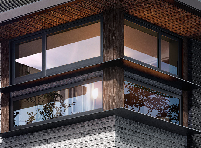 洗練されたデザイン性と機能美が、美しく調和する窓と庇