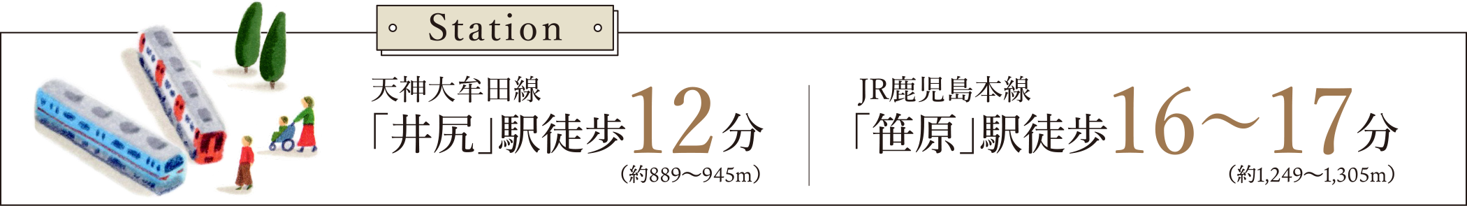 西鉄「井尻」駅徒歩12分｜JR「笹原」駅徒歩16〜17分