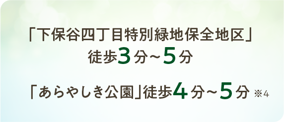 「下保谷四丁目特別緑地保全地区」徒歩3分〜5分「あらやしき公園」徒歩4分〜5分
