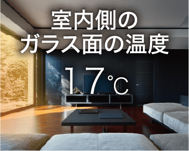 室内側のガラス面温度17℃