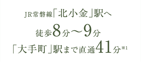 JR常磐線「北小金」駅へ徒歩8〜9分「大手町」まで直通38分