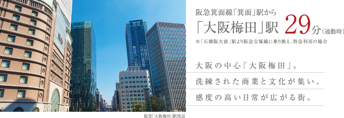 阪急箕面線「箕面」駅から「大阪梅田」駅29分（通勤時）