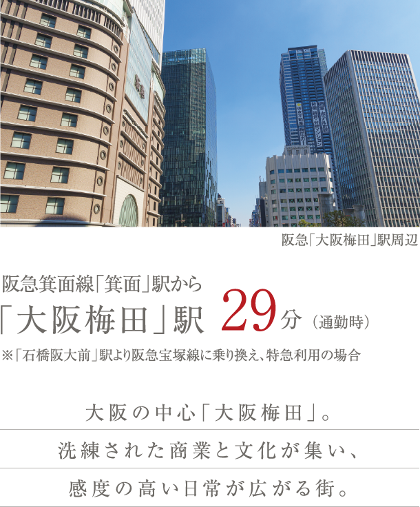 阪急箕面線「箕面」駅から「大阪梅田」駅29分（通勤時）