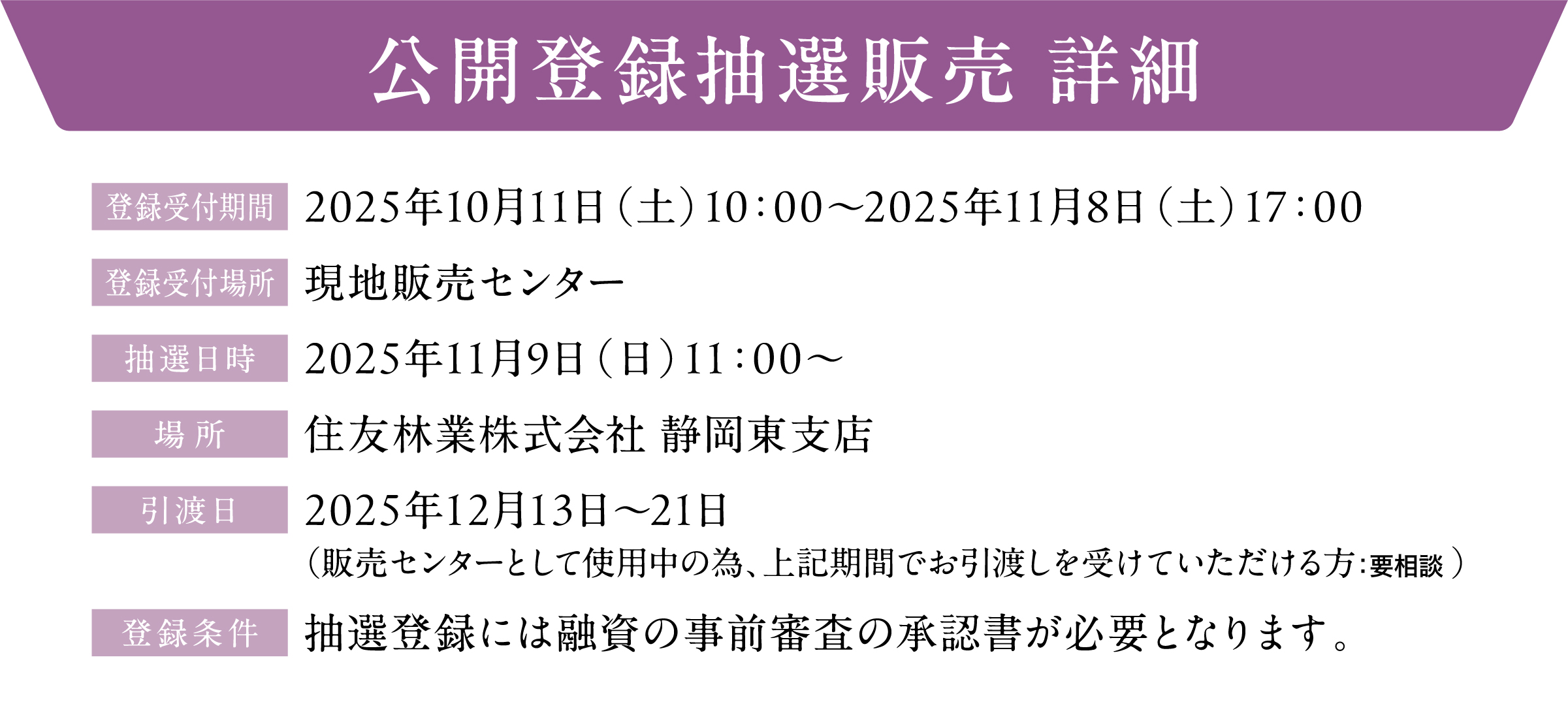 公開登録抽選販売 詳細