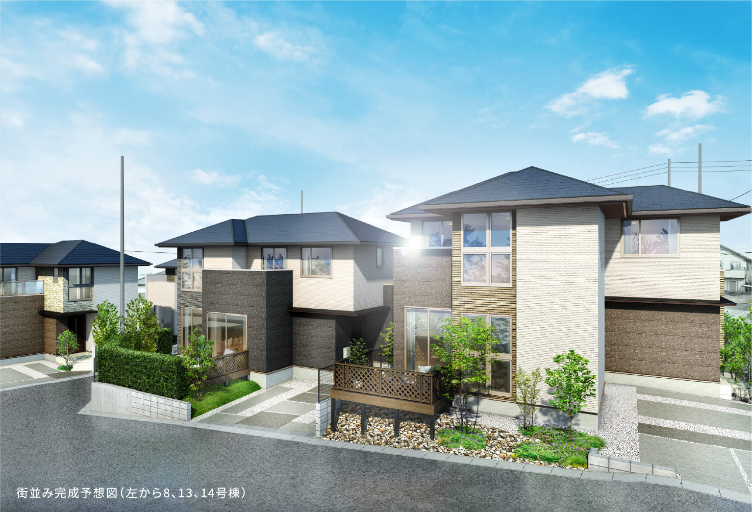 陽光が降り注ぎ、風が抜ける開放感デザインされた全16邸がつくり出すスタイリッシュな街並み