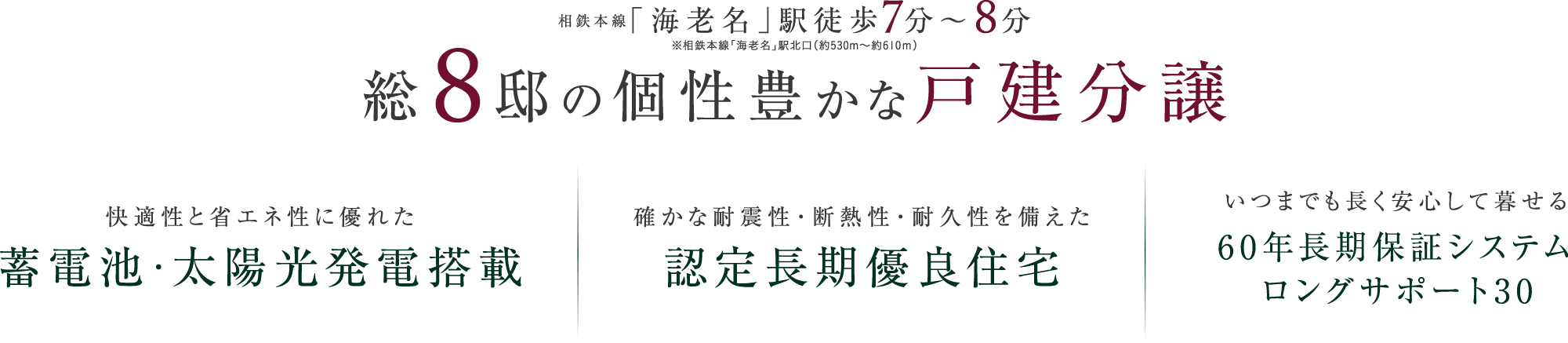 相鉄本線「海老名」駅徒歩7分〜8分、総8邸の個性豊かな戸建分譲