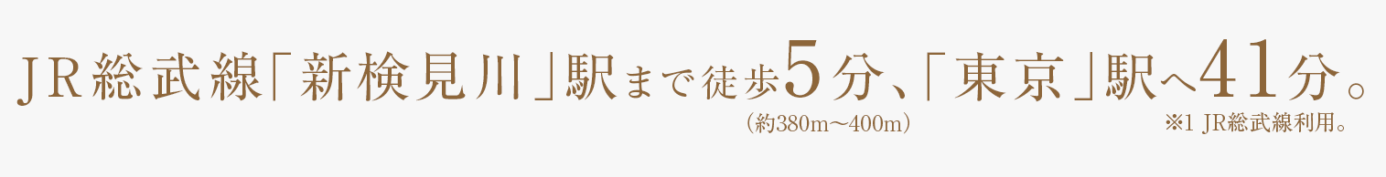 JR総武線「新検見川」駅まで徒歩5分、「東京」駅へ41分。