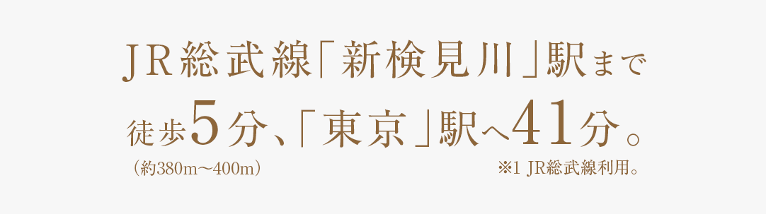 JR総武線「新検見川」駅まで徒歩5分、「東京」駅へ41分。