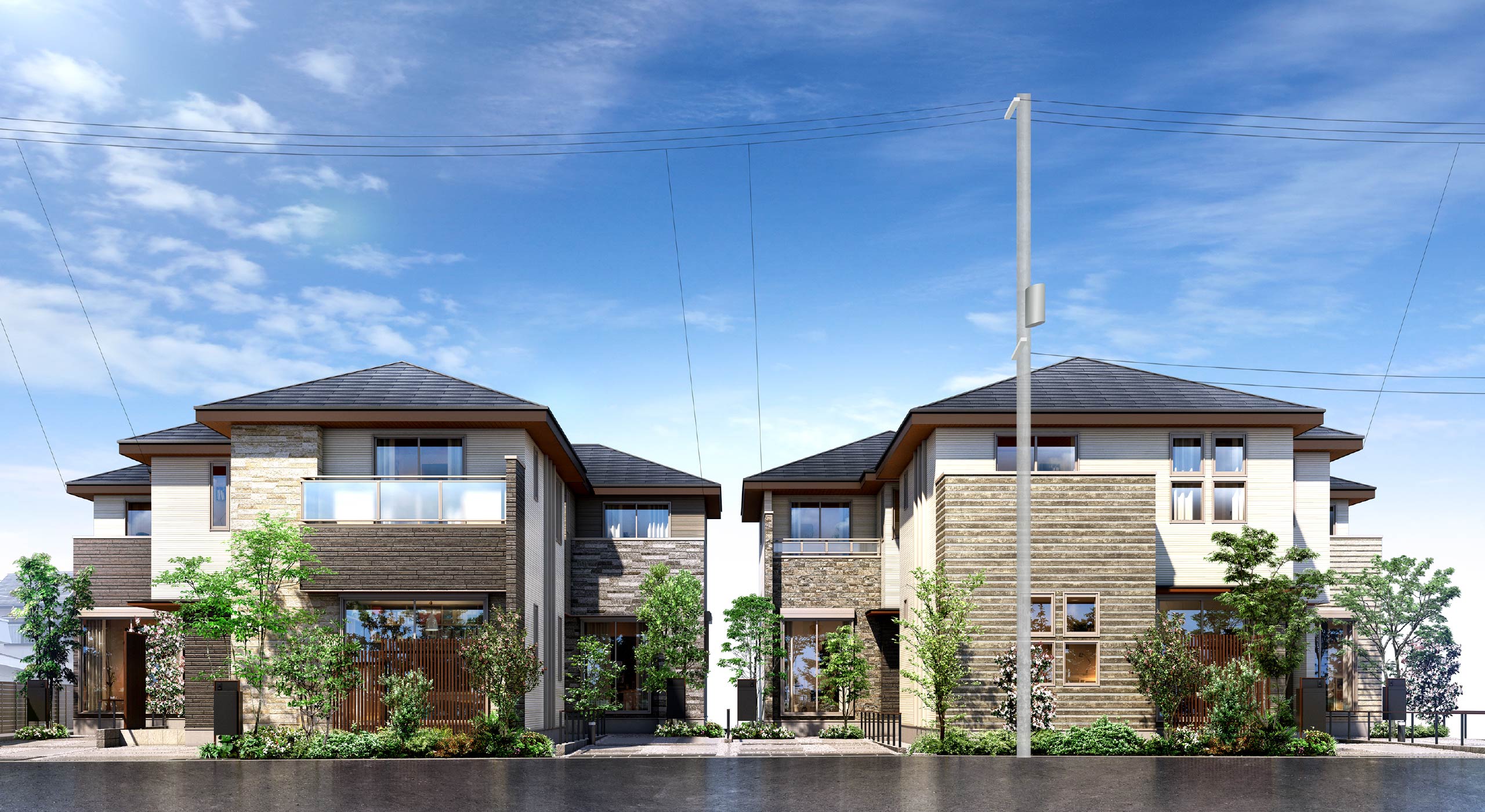 街並み完成予想図（左から1、2、3、4、5号棟）