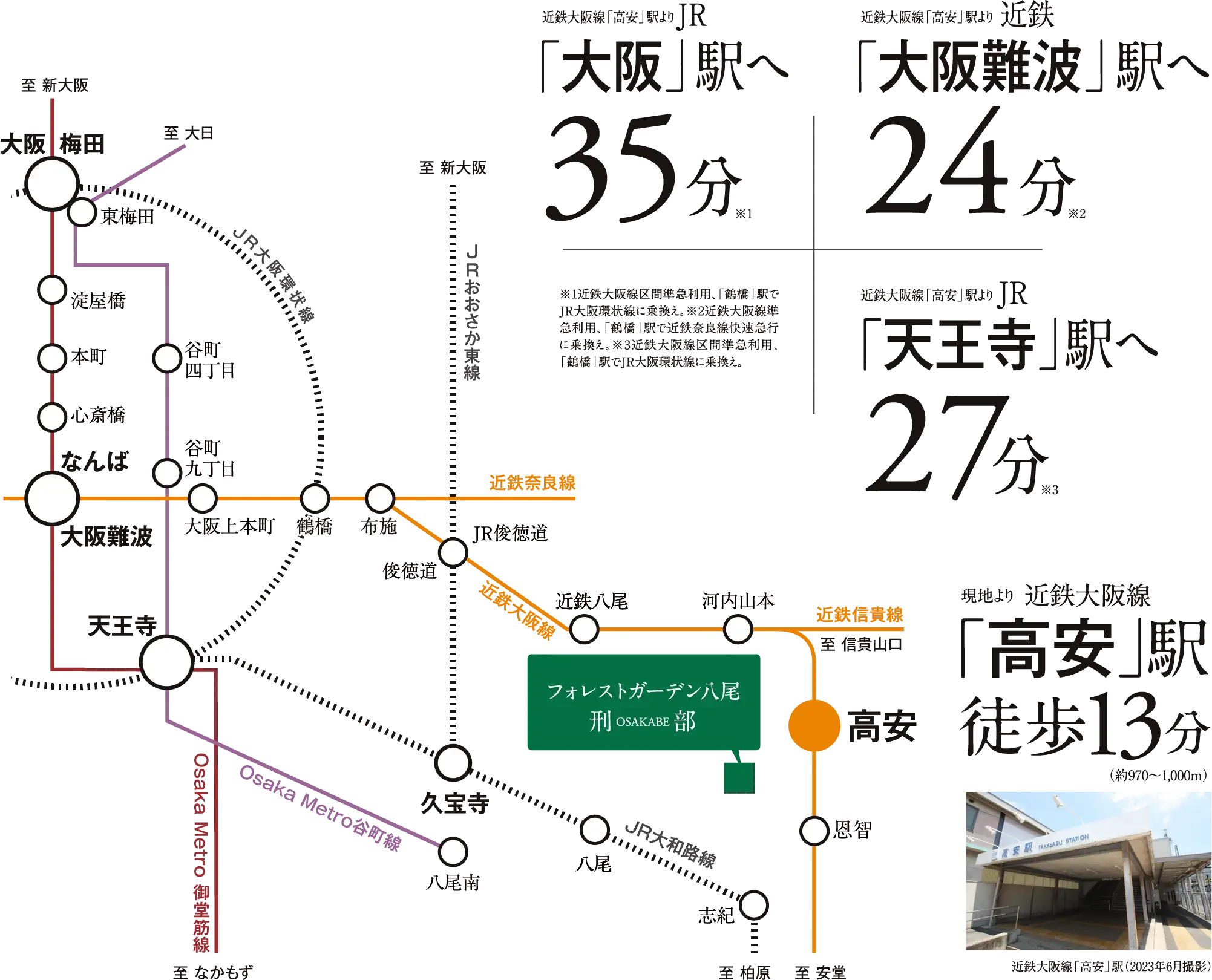 「大阪」駅へ35分 「大阪難波」駅へ24分 「天王寺」駅へ27分 「高安」駅徒歩13分
