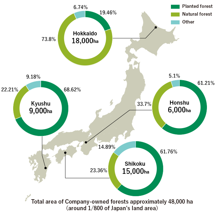 Distribution and Area of Company-Owned Forests (as of December 31, 2023)