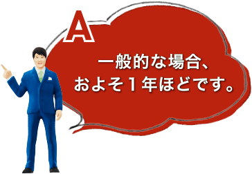 一般的な場合、およそ1年ほどです。