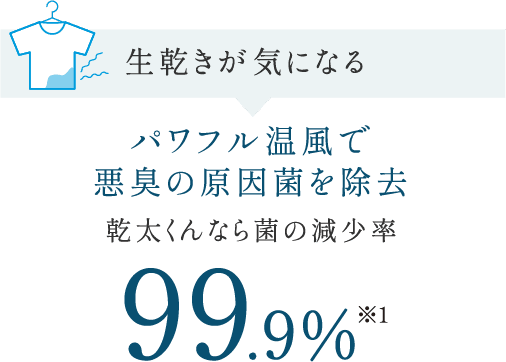 パワフル温風で悪臭の原因菌を除去乾太くんなら菌の減少率99.9%
