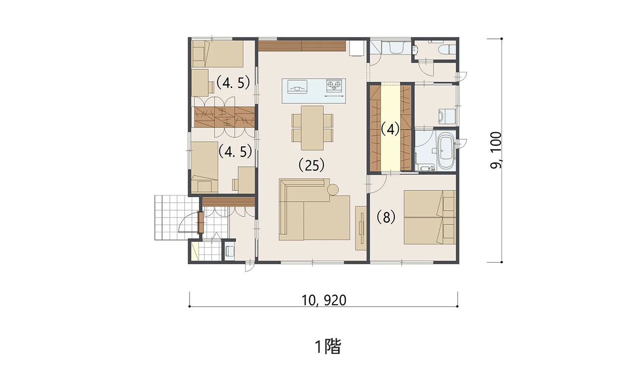 リビングすっきり＆収納充実プランの間取り