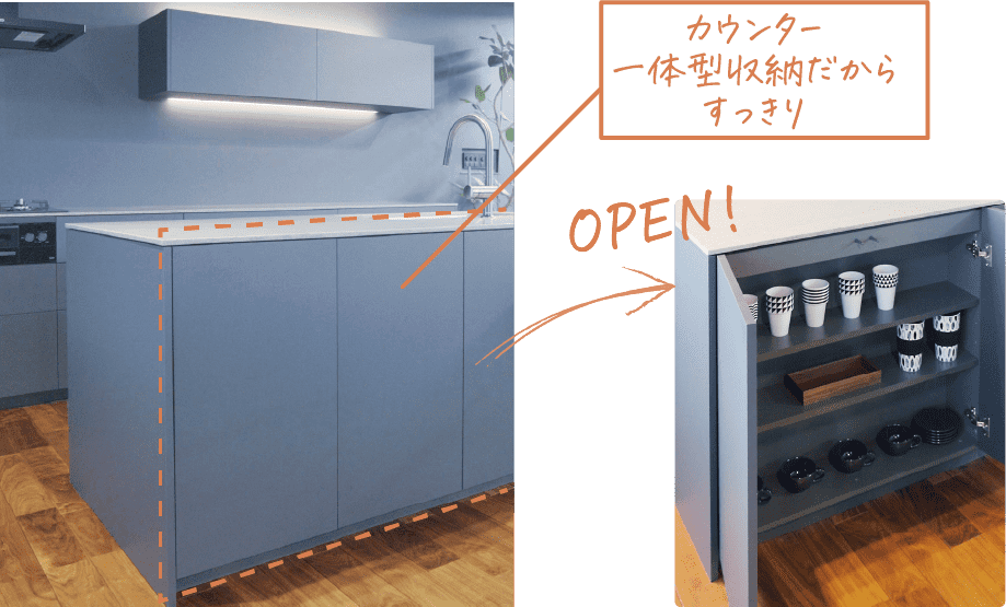 リビングダイニングから使える収納イメージ