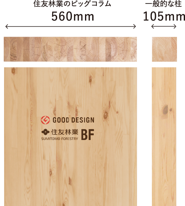 ふつうの柱の約5倍の太さ