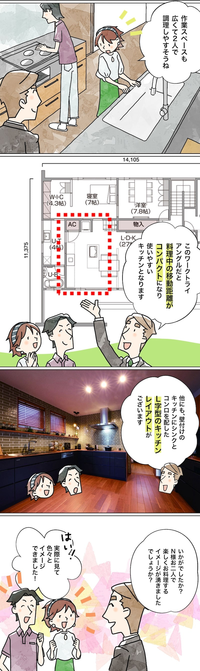 漫画でわかる！「初めての家づくり」㊺～理想のキッチン　キッチンレイアウトの考え方②～4