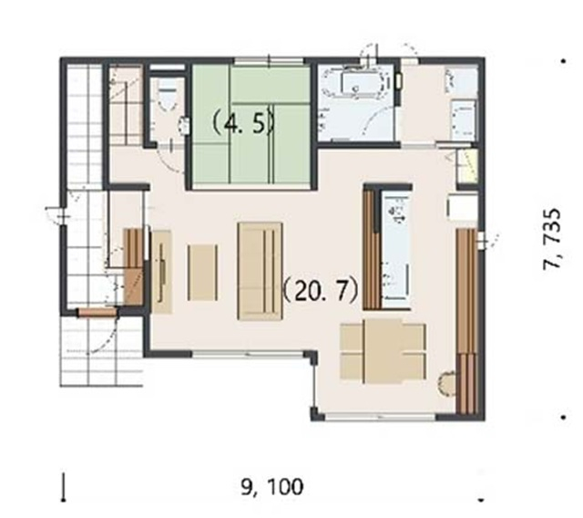 2階建ての注文住宅の間取りの１階部分