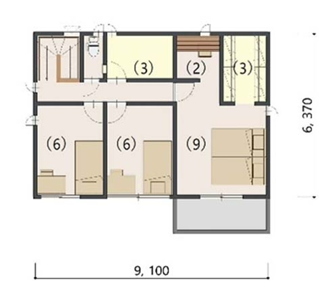 2階建ての注文住宅の間取りの２階部分