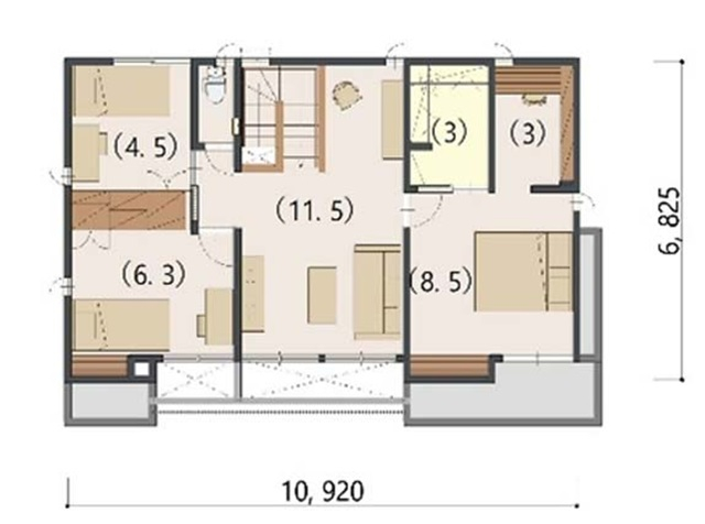 2階建ての注文住宅の間取りの２階部分