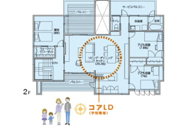 二世帯住宅の間取りの２階部分