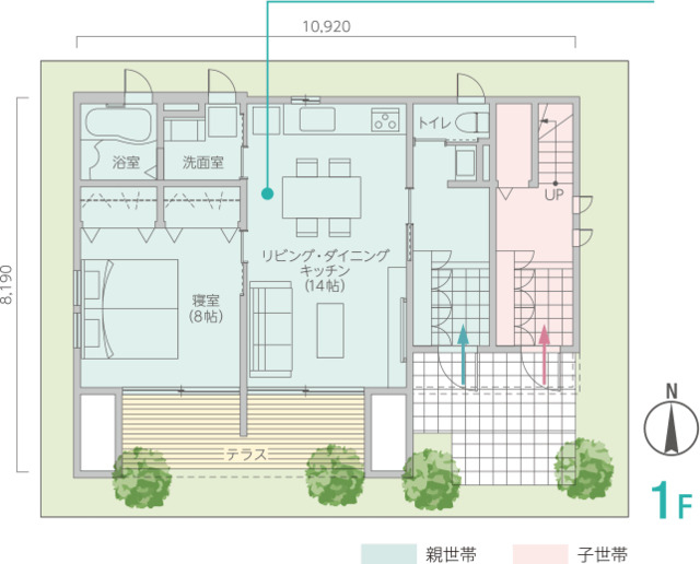 二世帯住宅の間取りの1階部分