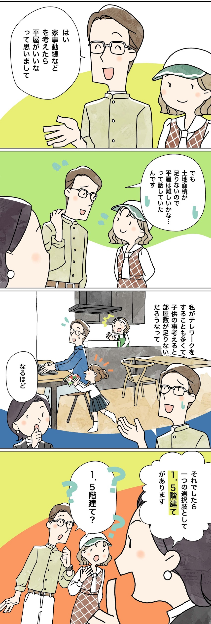 漫画でわかる！「初めての家づくり」㊼平屋＋αの住まい方～土地に合わせた1.5階という選択～2
