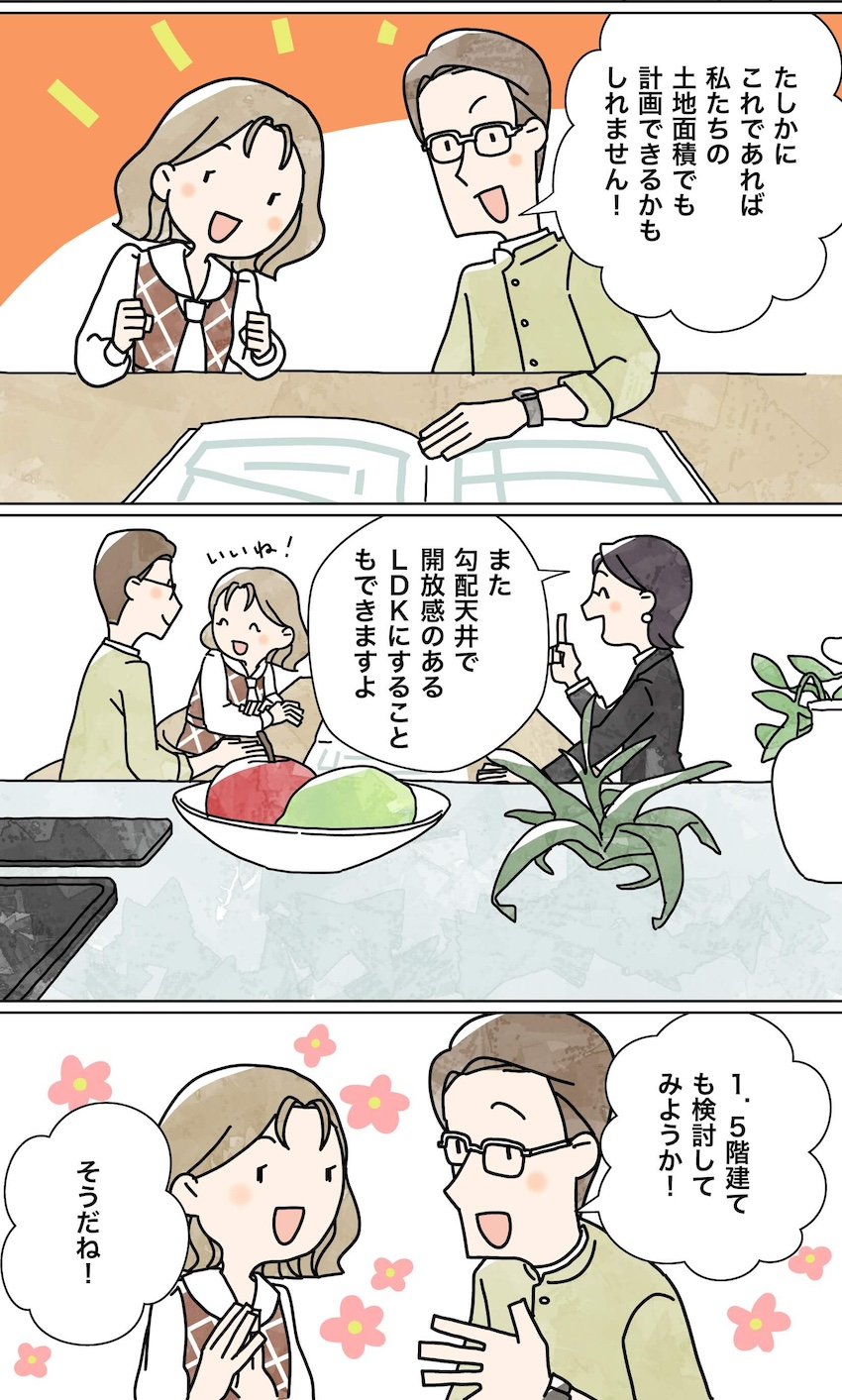 漫画でわかる！「初めての家づくり」㊼平屋＋αの住まい方～土地に合わせた1.5階という選択～5