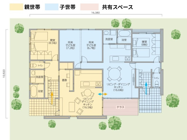 完全分離タイプの二世帯住宅の間取り
