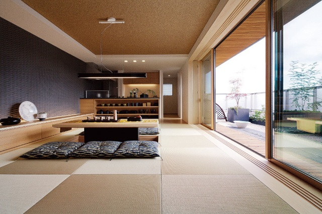 折り上げ天井のあるリビング