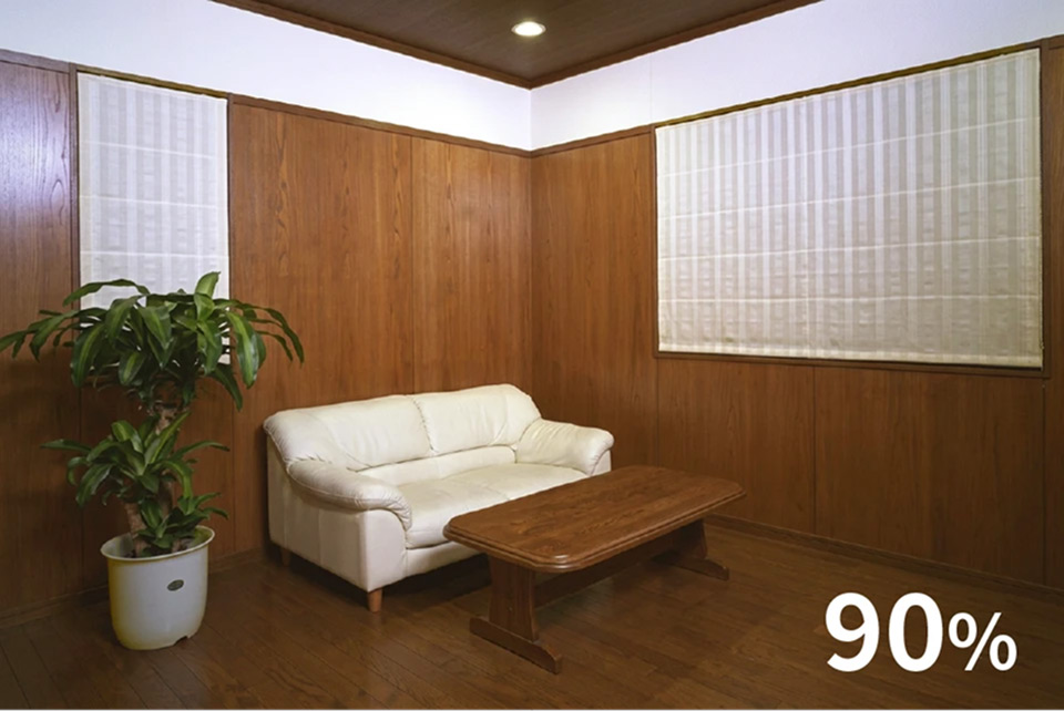 90%木材：壁・床・天井ほぼ全面木材
