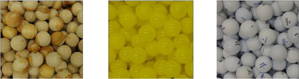 写真1 ボールの概要（木、プラスチック、ゴルフ）