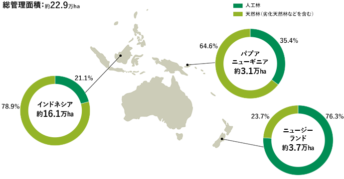 海外植林地の分布・面積（2021年12月末）
